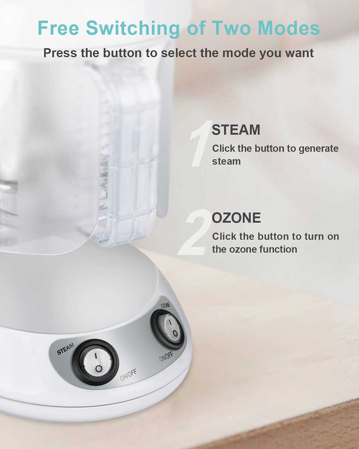 Hair Steamer 2 in 1 Ion Facial Steamer with Extendable Arm Table Top Hair Humidifier Hot Mist Moisturizing Facial Atomizer Spa Face Steamer Design for Personal Care Use at Home 1 Pack + 2Uses