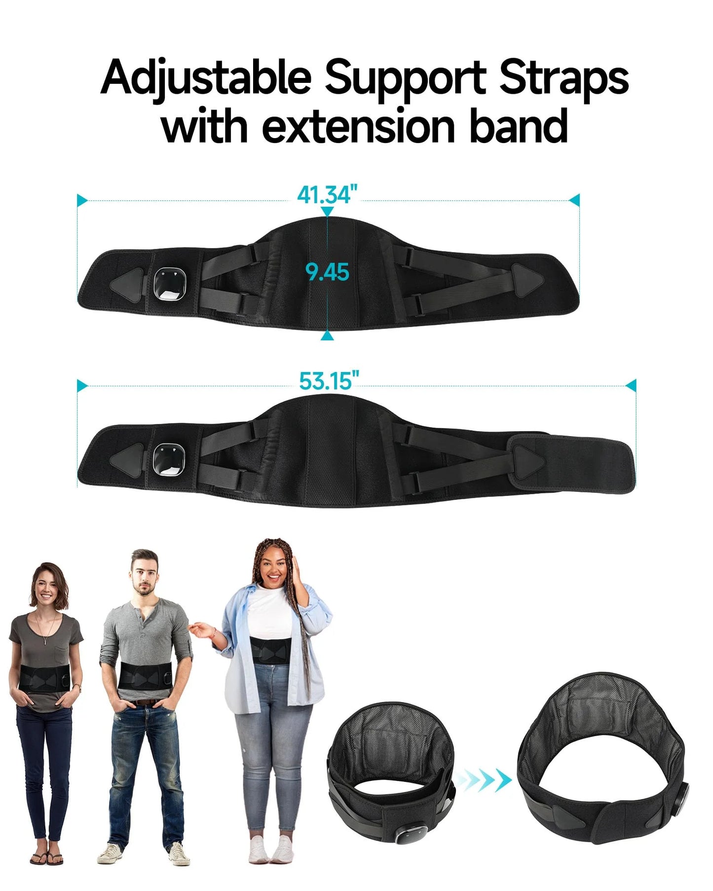 Cordless Heating Pad, 53'' Lower Back Brace Massager with Heat - Rechargeable Heating Belt, 3 Heating Levels & 5 Massage Mode, Gifts (Black)