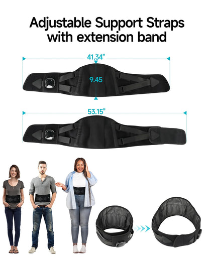 Cordless Heating Pad, 53'' Lower Back Brace Massager with Heat - Rechargeable Heating Belt, 3 Heating Levels & 5 Massage Mode, Gifts (Black)