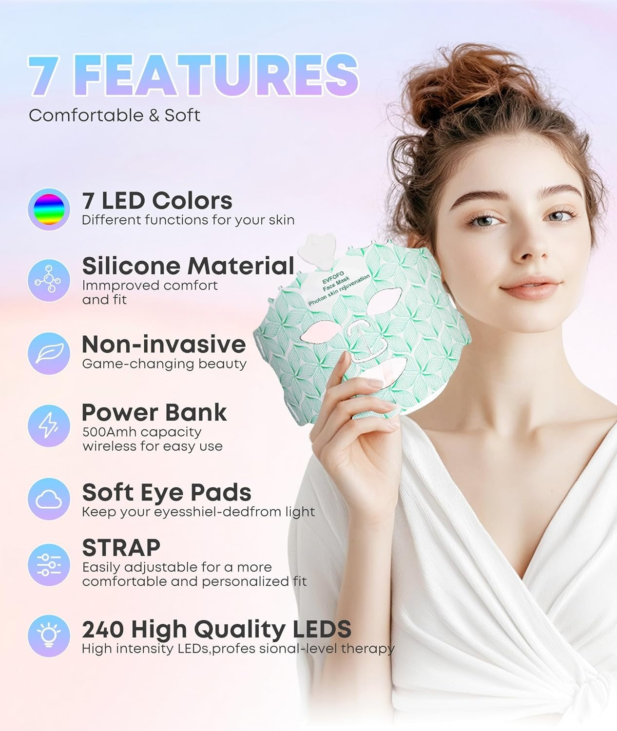 Red Light Therapy Mask for Face, 7 Colors LED Face Mask Light Therapy at Home, Led Face Mask Light Therapy, Green