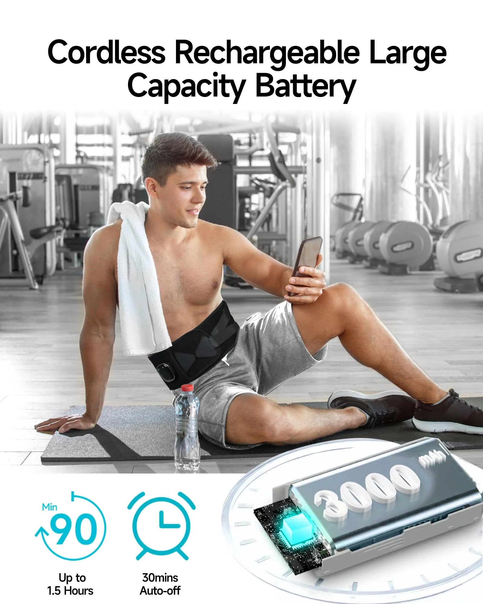 Cordless Heating Pad, 53'' Lower Back Brace Massager with Heat - Rechargeable Heating Belt, 3 Heating Levels & 5 Massage Mode, Gifts (Black)