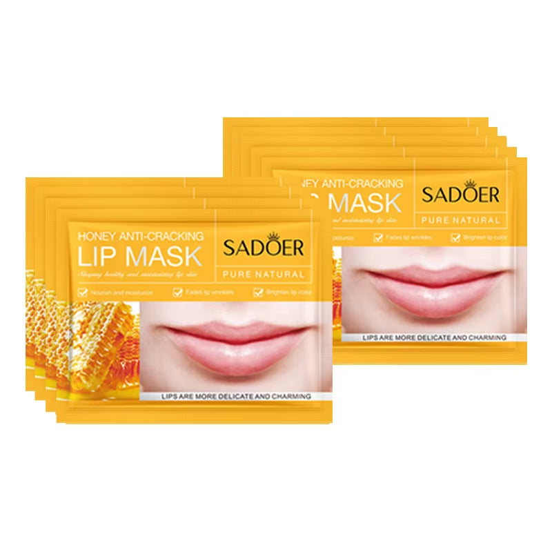 10Pcs SADOER Fruits Moisturizing Lip Mask Lips Skin Care Nourishing Hydrating Crystal Collagen Gel Lip Patches Lips Plumper