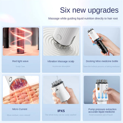 3-In-1 Vibrating Hair Oil Applicator & Scalp Massager Red Lights with 70Ml Storage Hair Treatment Growth Applicator