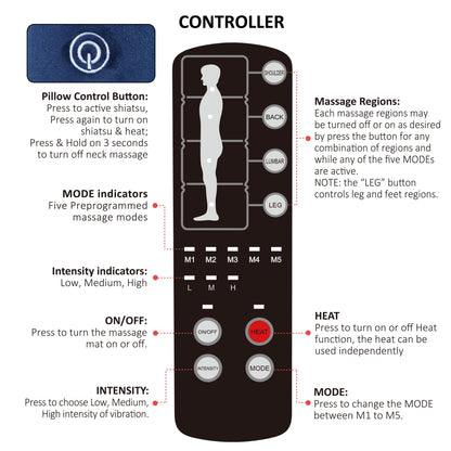 Vibrating Full Body Back Massager with Detachable Shiatsu Neck Massage Pillow, Massager Mat with APP