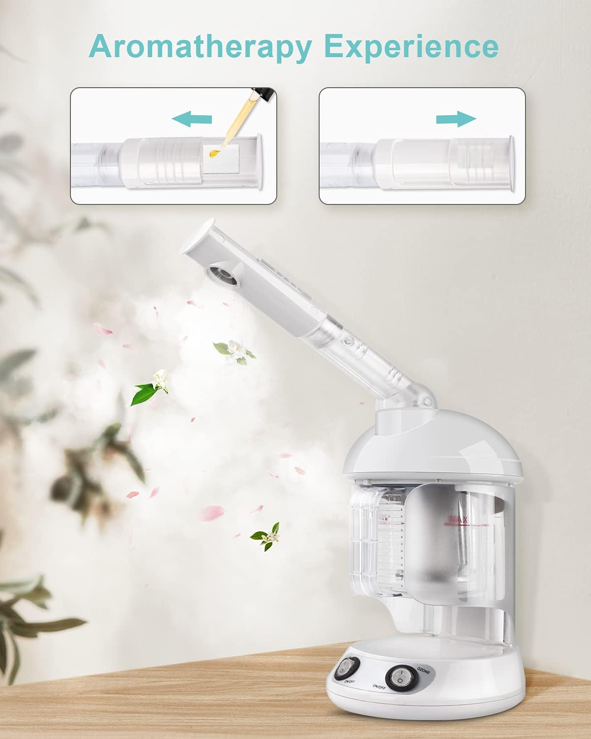 Hair Steamer 2 in 1 Ion Facial Steamer with Extendable Arm Table Top Hair Humidifier Hot Mist Moisturizing Facial Atomizer Spa Face Steamer Design for Personal Care Use at Home 1 Pack + 2Uses