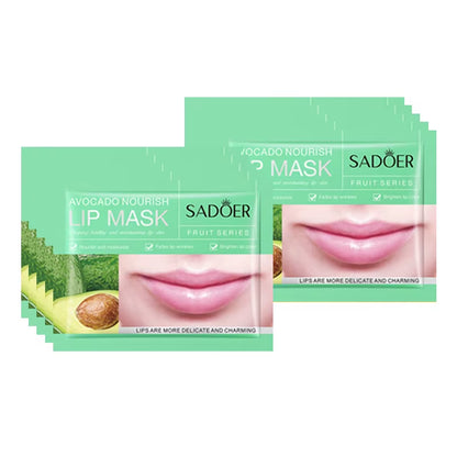 10Pcs SADOER Fruits Moisturizing Lip Mask Lips Skin Care Nourishing Hydrating Crystal Collagen Gel Lip Patches Lips Plumper