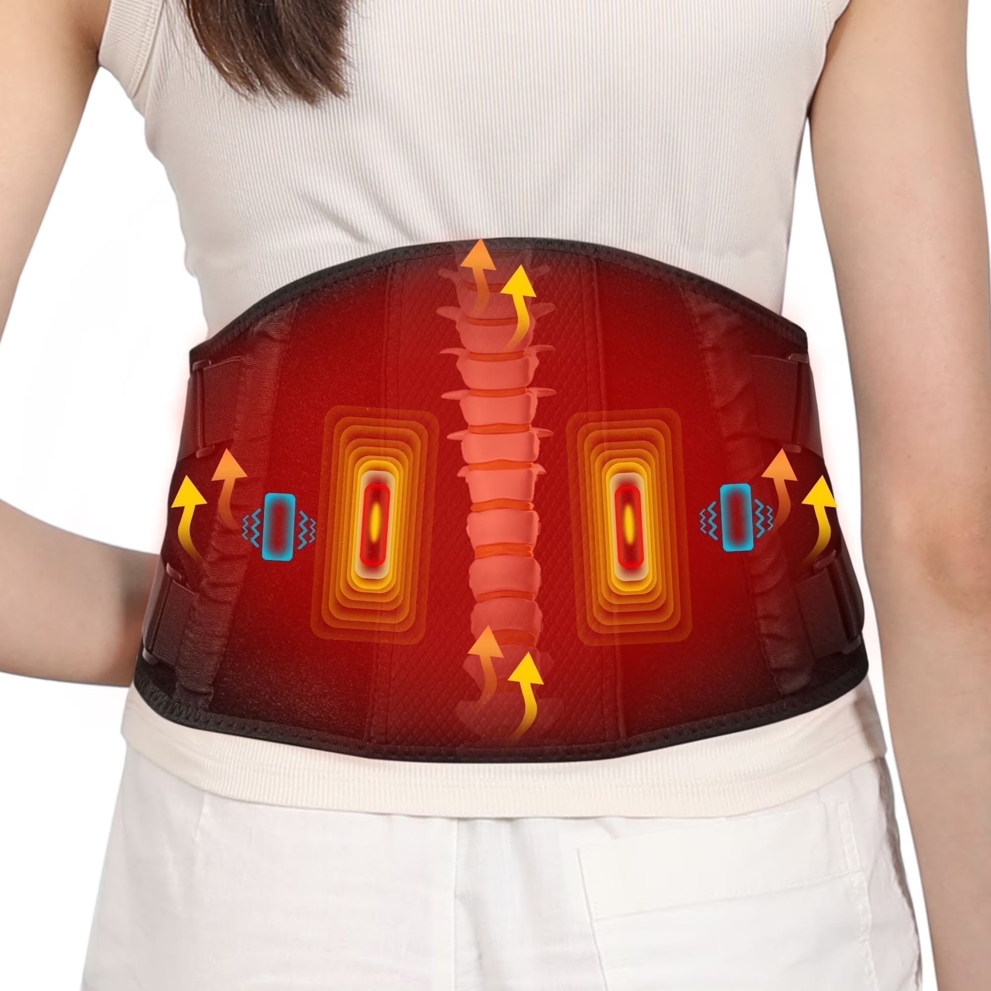 Cordless Heating Pad, 53'' Lower Back Brace Massager with Heat - Rechargeable Heating Belt, 3 Heating Levels & 5 Massage Mode, Gifts (Black)