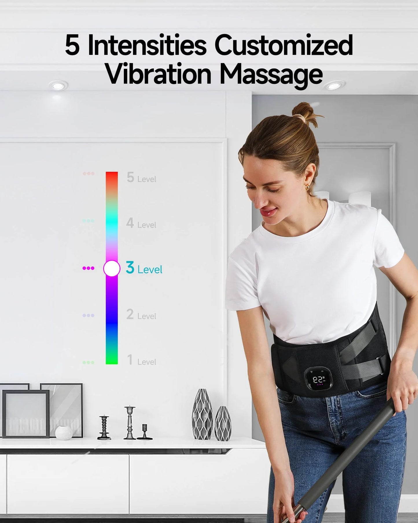 Cordless Heating Pad, 53'' Lower Back Brace Massager with Heat - Rechargeable Heating Belt, 3 Heating Levels & 5 Massage Mode, Gifts (Black)