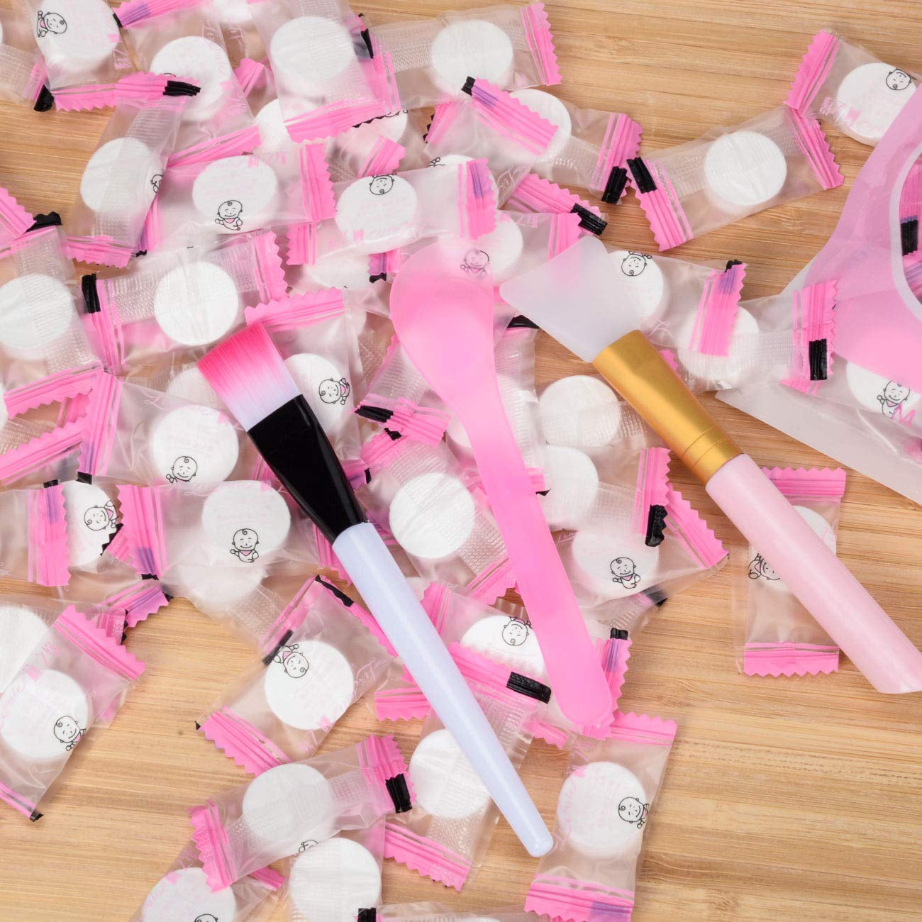 100Pcs DIY Compressed Cotton Face Mask Sheet Grain, Dry Paper Face Cotton Mask Sheet with Free of Mask Bowl, Mask Stick, Silicone Brush, Soft Bristle Brush