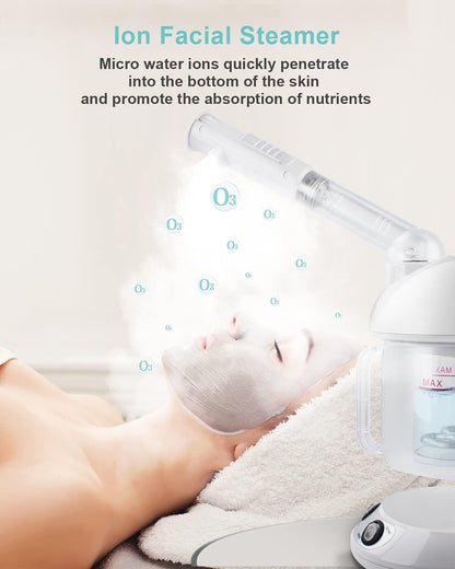 Hair Steamer 2 in 1 Ion Facial Steamer with Extendable Arm Table Top Hair Humidifier Hot Mist Moisturizing Facial Atomizer Spa Face Steamer Design for Personal Care Use at Home 1 Pack + 2Uses