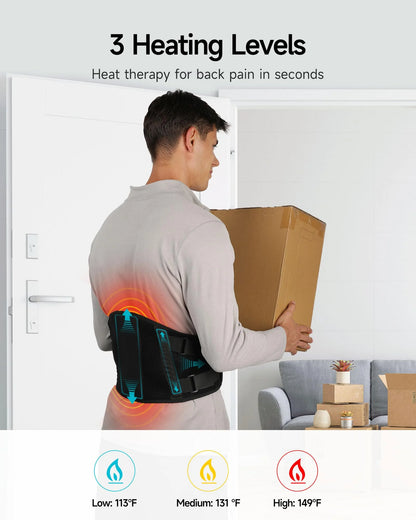 Cordless Heating Pad, 53'' Lower Back Brace Massager with Heat - Rechargeable Heating Belt, 3 Heating Levels & 5 Massage Mode, Gifts (Black)