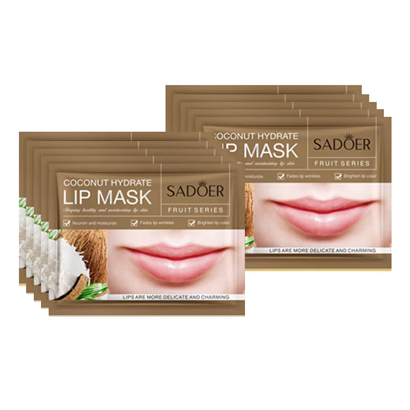 10Pcs SADOER Fruits Moisturizing Lip Mask Lips Skin Care Nourishing Hydrating Crystal Collagen Gel Lip Patches Lips Plumper