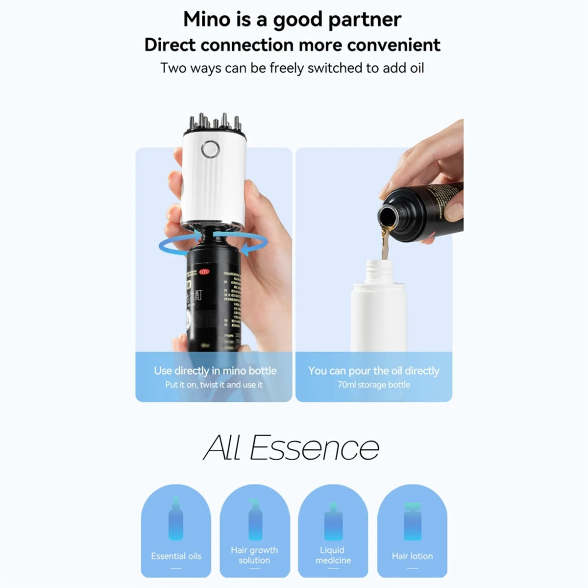 3-In-1 Vibrating Hair Oil Applicator & Scalp Massager Red Lights with 70Ml Storage Hair Treatment Growth Applicator