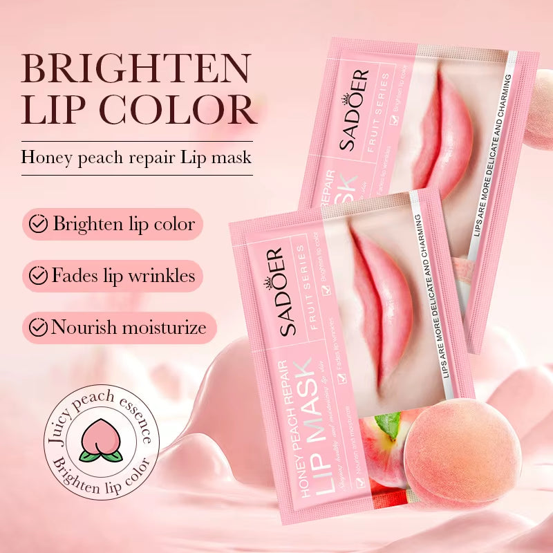 10Pcs SADOER Fruits Moisturizing Lip Mask Lips Skin Care Nourishing Hydrating Crystal Collagen Gel Lip Patches Lips Plumper
