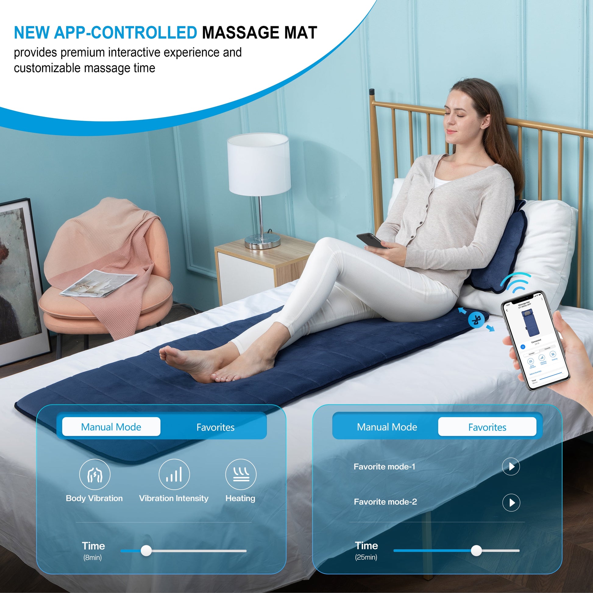 Vibrating Full Body Back Massager with Detachable Shiatsu Neck Massage Pillow, Massager Mat with APP