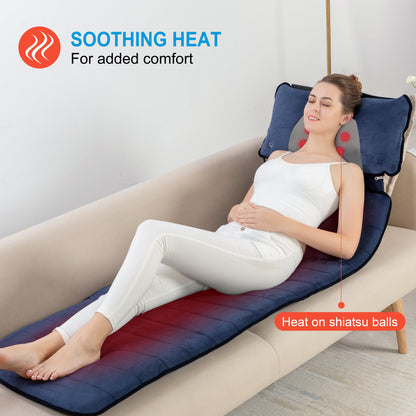Vibrating Full Body Back Massager with Detachable Shiatsu Neck Massage Pillow, Massager Mat with APP