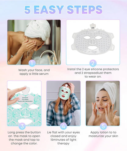 Red Light Therapy Mask for Face, 7 Colors LED Face Mask Light Therapy at Home, Led Face Mask Light Therapy, Green