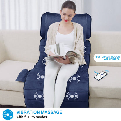 Vibrating Full Body Back Massager with Detachable Shiatsu Neck Massage Pillow, Massager Mat with APP
