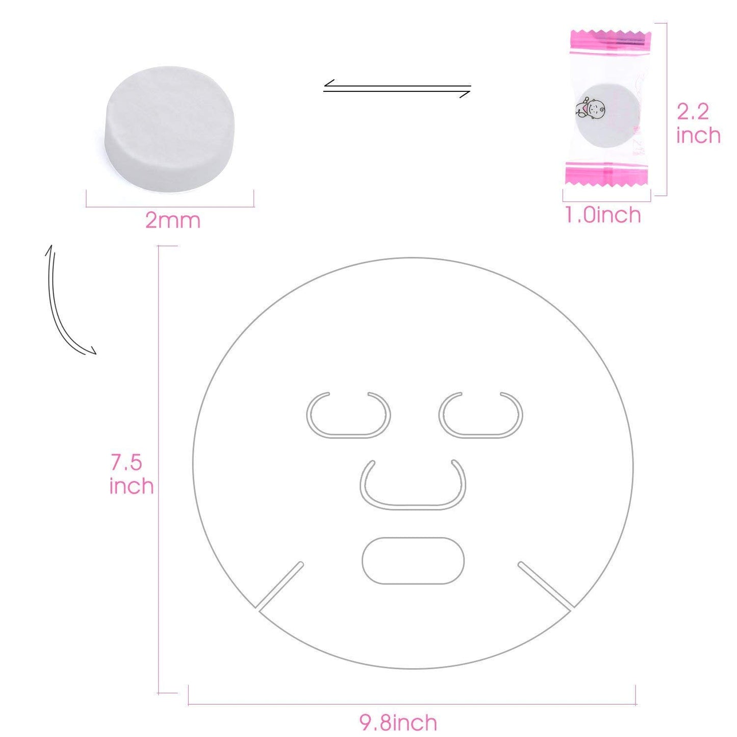 100Pcs DIY Compressed Cotton Face Mask Sheet Grain, Dry Paper Face Cotton Mask Sheet with Free of Mask Bowl, Mask Stick, Silicone Brush, Soft Bristle Brush