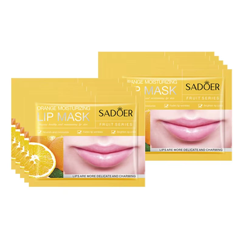 10Pcs SADOER Fruits Moisturizing Lip Mask Lips Skin Care Nourishing Hydrating Crystal Collagen Gel Lip Patches Lips Plumper